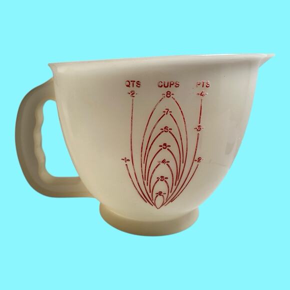 Vtg Tupperware 2 Quart Mix-N-Stor Batter Bowl Measuring Pitcher Red Letters - Picture 2 of 7